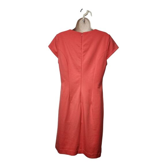Adrienne Vittadini Ponte Coral Salmon Loop Pleat Neck Sheath Dress Size 10 - Picture 3 of 9